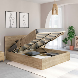 Lits coffre Sicilia avec sommier et tête de lit effet bois - Bois