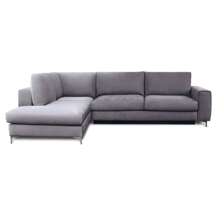 Canapé d'Angle Gauche Velours Fiesole, 3 Places, Couchage Intégré, Coffre de Rangement, Housse Déhoussable