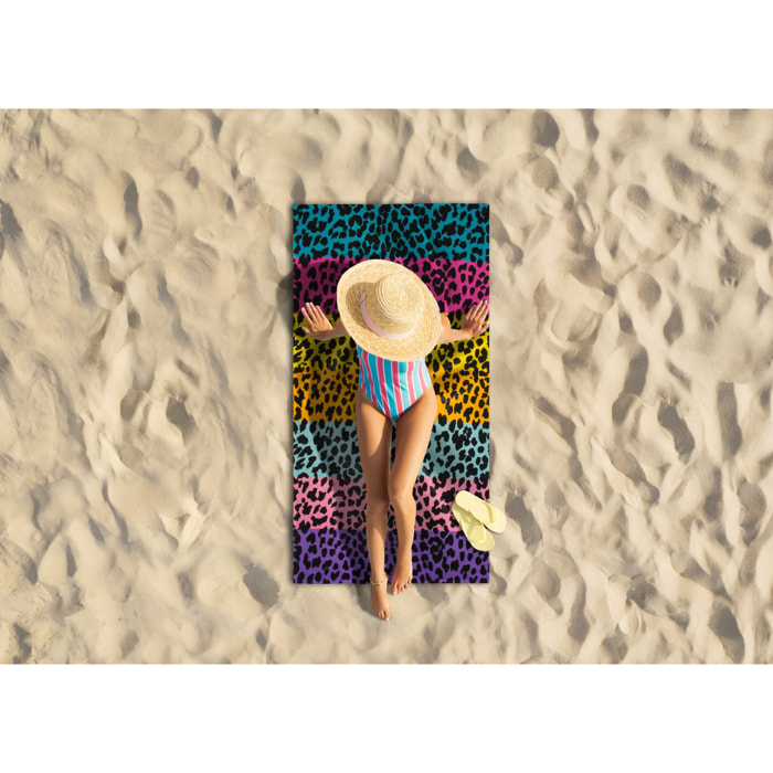 Telo Mare Grande 100x180 Spugna Maui Leopard Multicolor D8