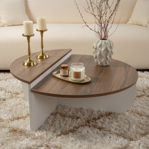 BONY Table basse ronde podium bois noyer et blanc 90cm