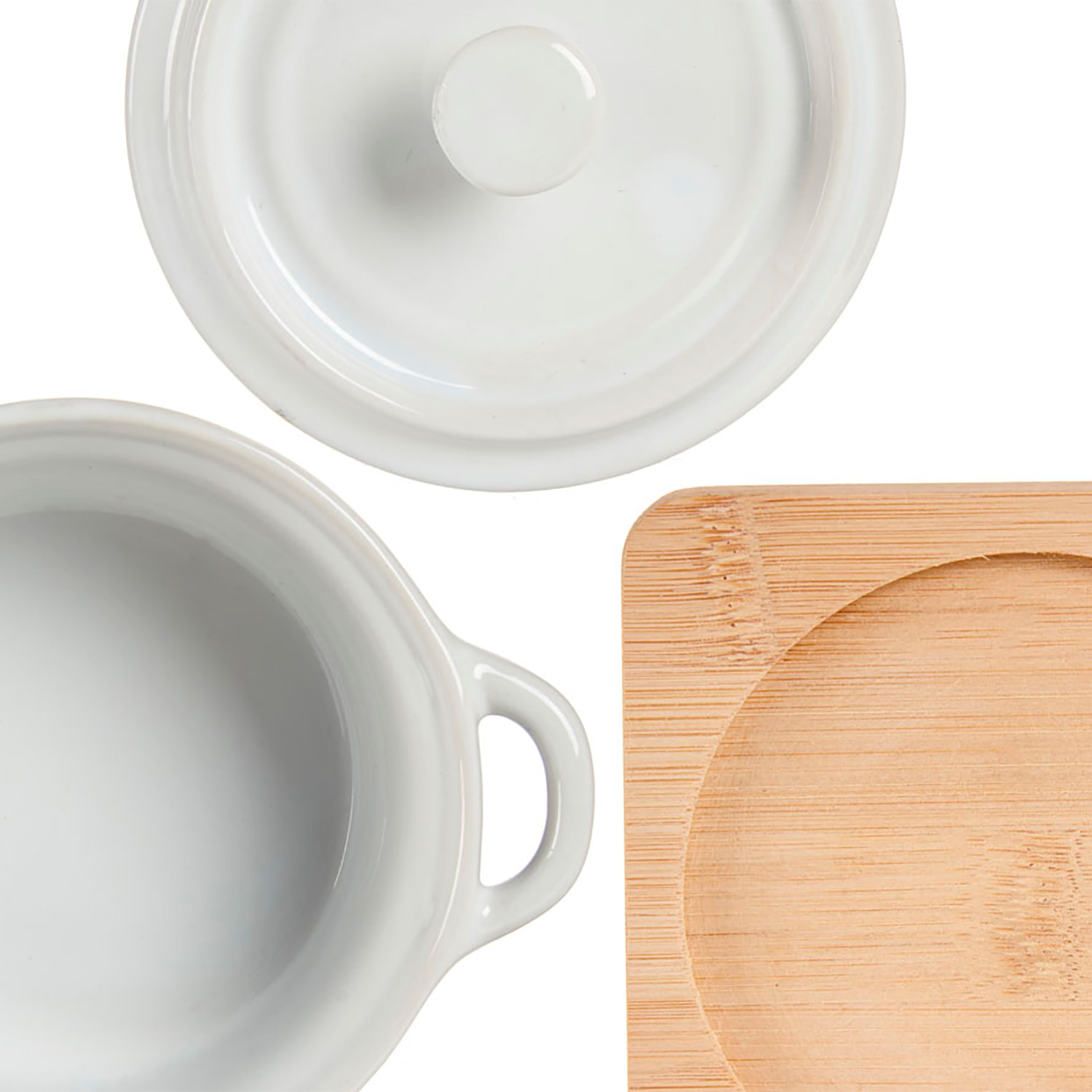 CASSERUOLA IN CERAMICA ROTONDA CON BASE IN BAMBU