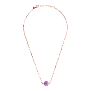 Collana Catena Forzatina con Pendente Sferico in Pietra Naturale Quarzite Viola in Argento 925 placcato Oro rosa 18Kt