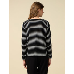 Oltre - Striped T-shirt with jewel chain - Negro