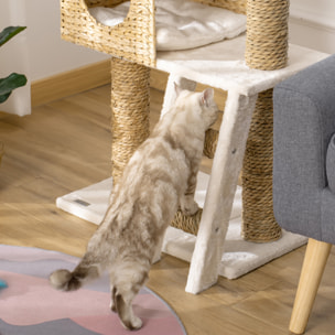 Arbre à chat style cosy chic griffoirs quenouille échelle niche panier 2 coussins inclus peluche courte polyester haute densité crème beige