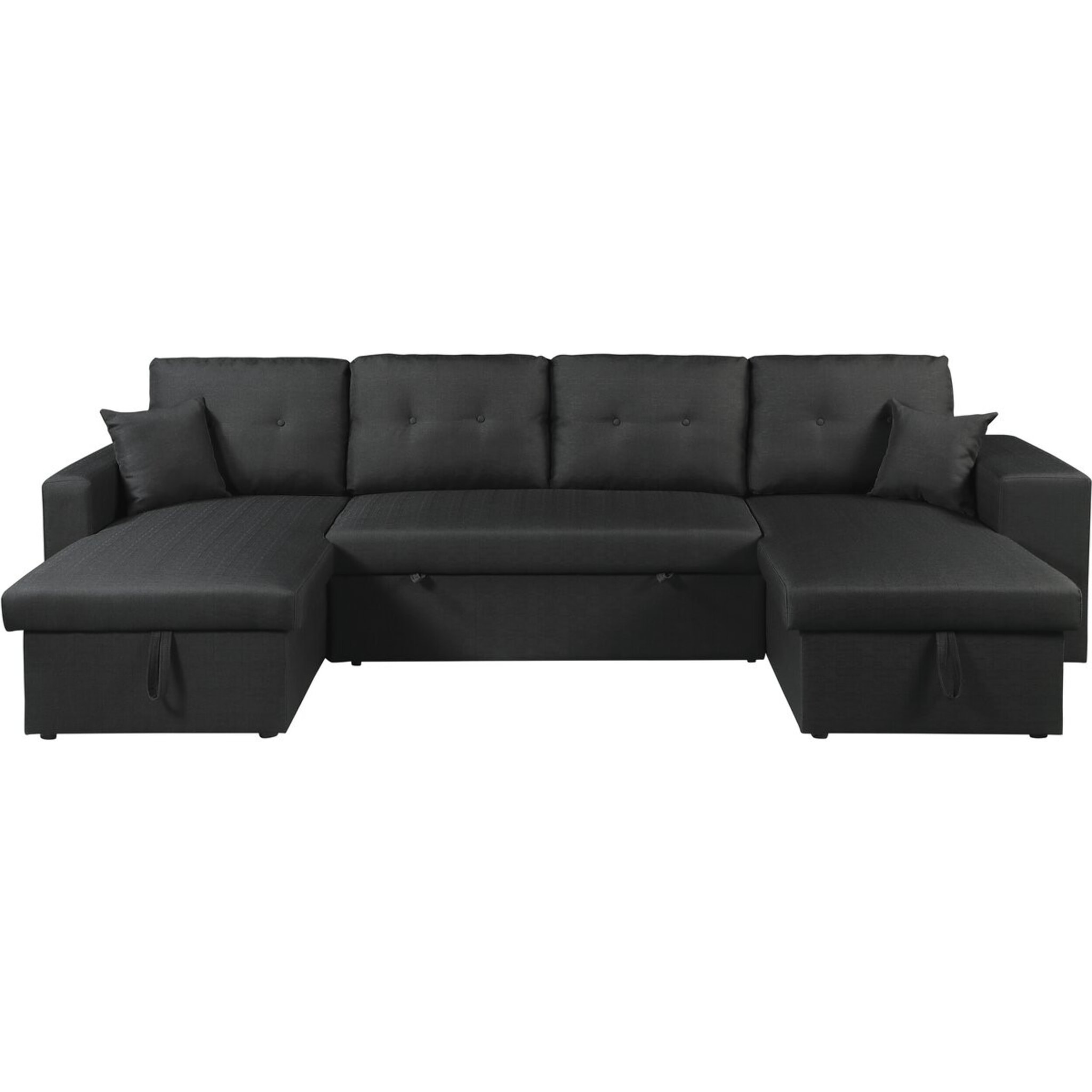 Canapé d'angle panoramique convertible en tissu "Axel" - 4 places - Noir