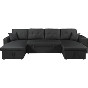 Canapé d'angle panoramique convertible en tissu "Axel" - 4 places - Noir