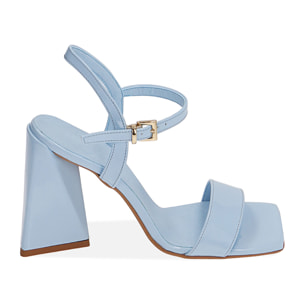 Sandali celesti in vernice, tacco 10 cm