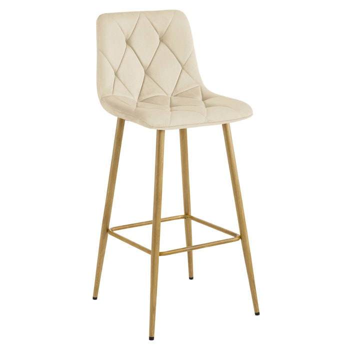 Sgabello alto NADO in velluto beige e gambe effetto rovere
