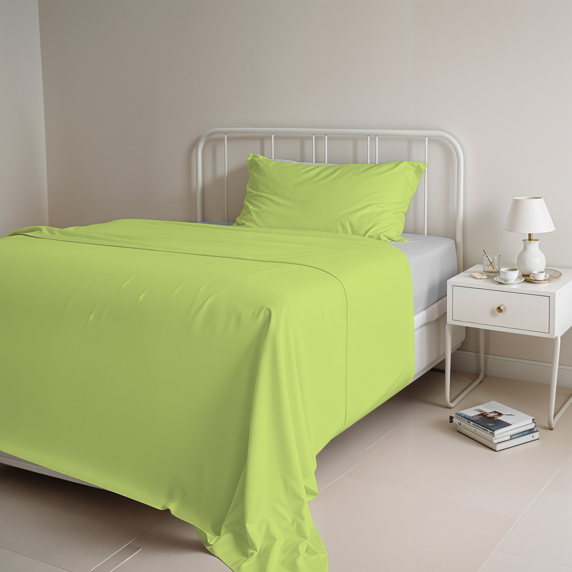 COMPLETO LETTO NATURAL COLOUR MADE IN ITALY COTONE-VERDE ACIDO/GRIGIO CHIARO SINGOLO
