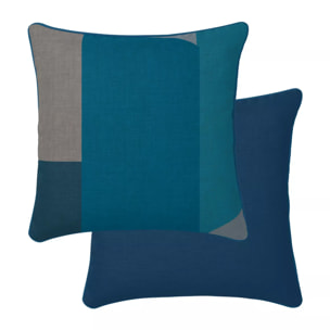 Lot h.couette +taies satin de coton imprimé bleu canard Livio petrole