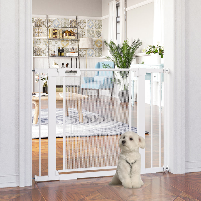 Barrera de Seguridad para Perros Extensible 75-103 cm Barrera para Escalera Puerta con 2 Extensiones Doble Bloqueo Cierre Automático Blanco