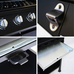 Barbecue gaz 4 brûleurs + 1 feu latéral avec roues, tablettes, thermomètre et housse TREVILLE 4 AVEC HOUSSE