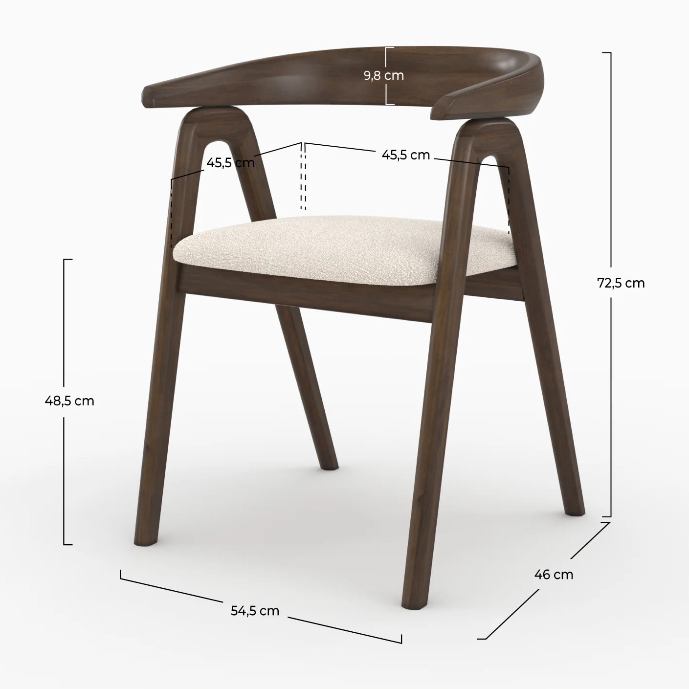 Chaise en bois d'hévéa foncé et tissu bouclé crème - Hawa