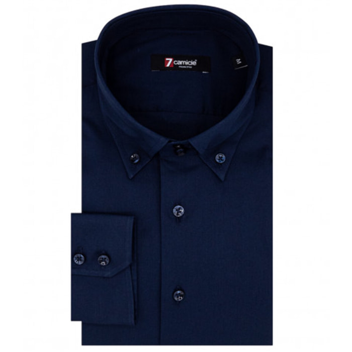 Camicia Uomo 2 Bottoni Button Down Slim Popeline Stretch Unito Blu