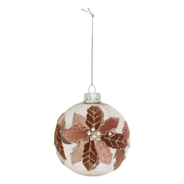 Boule verre couronne feuilles D.8cm marron