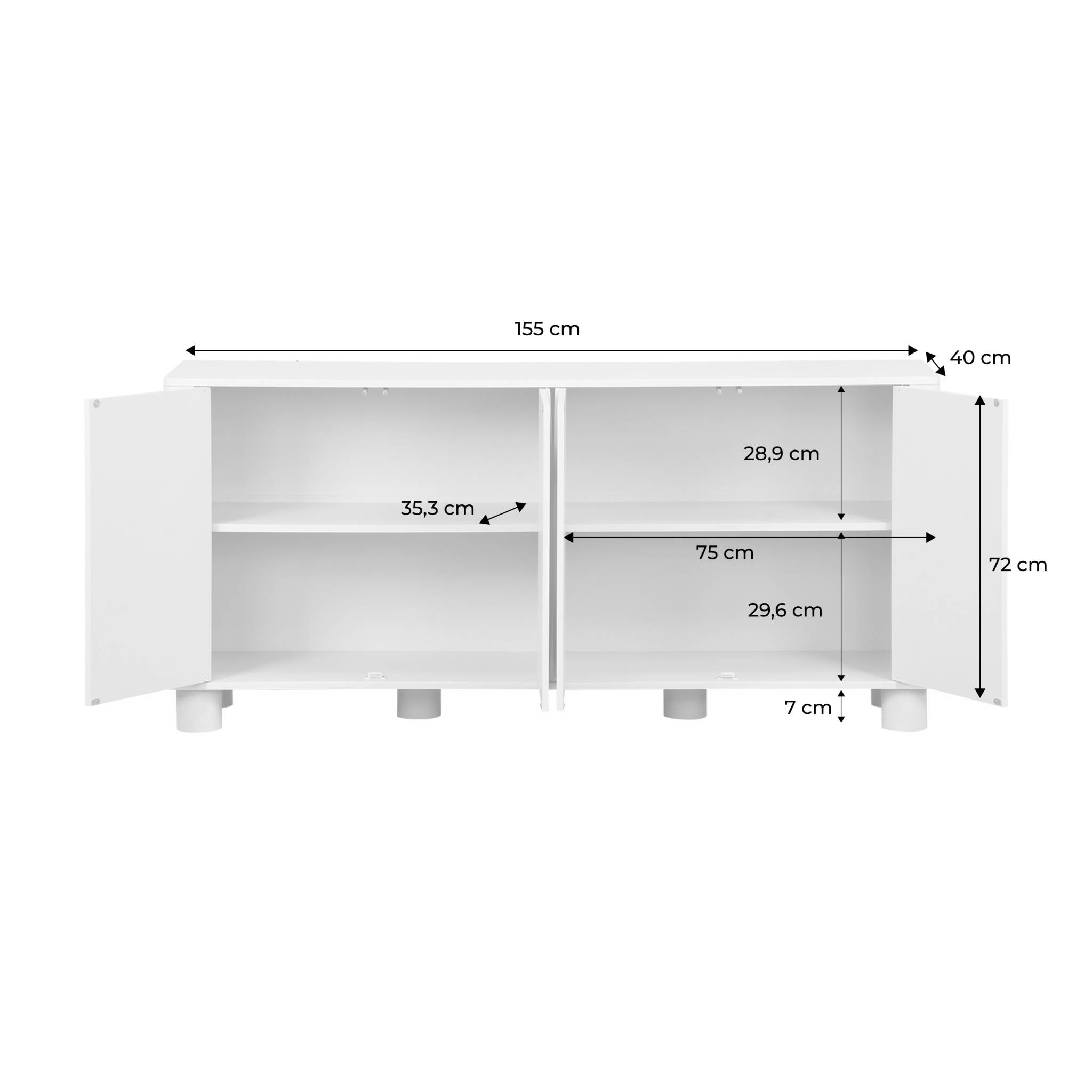 Buffet décor bois 4 portes 155cm PONDI