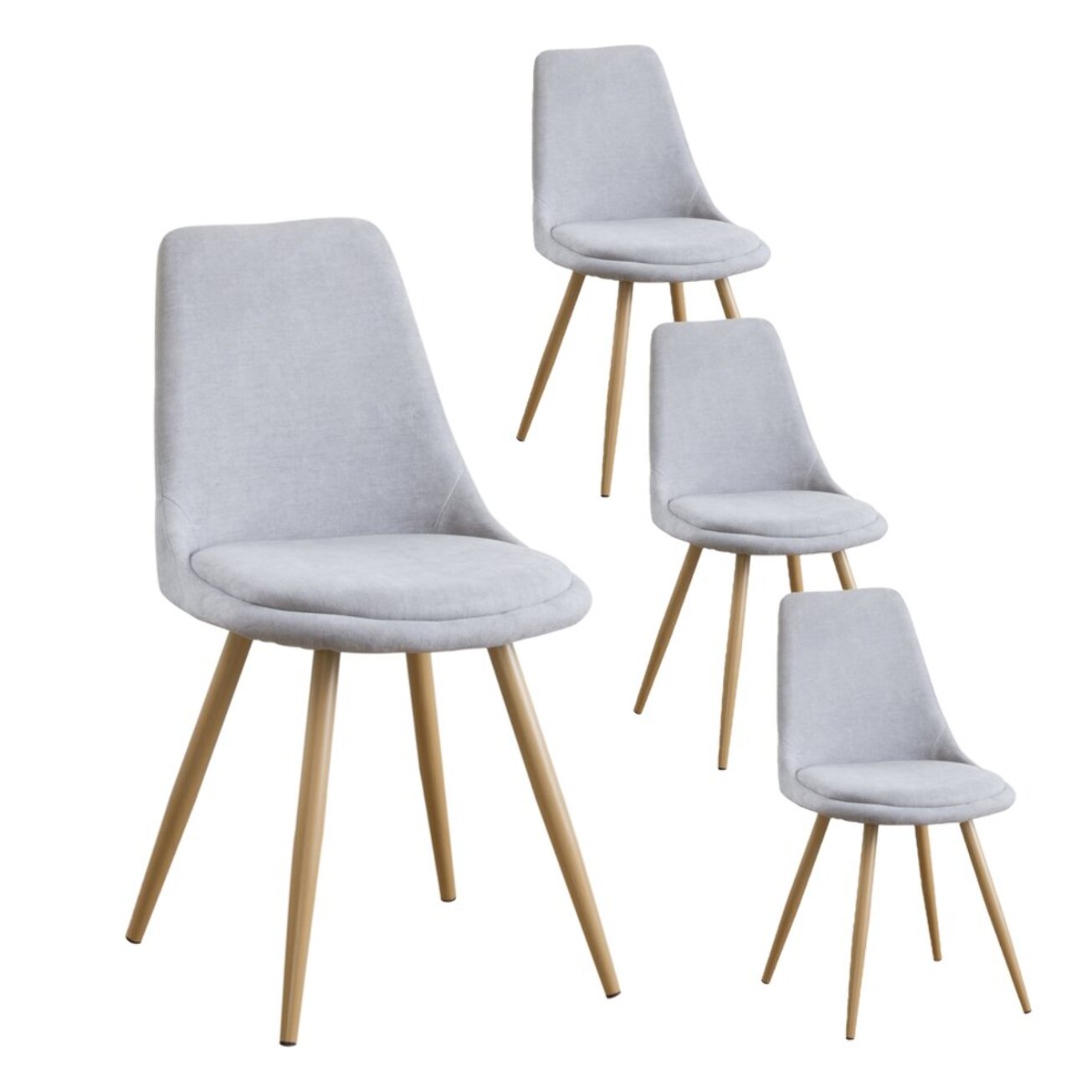 Pack de 4 chaises -tissu et bois, pieds métaliques-couleur gris 47 x 87 x 51 cm