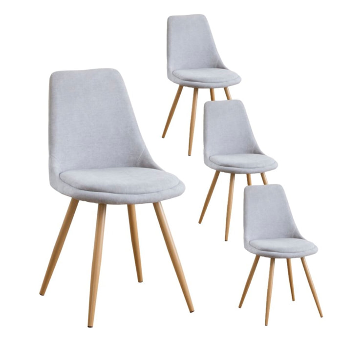 Pack de 4 chaises -tissu et bois, pieds métaliques-couleur gris 47 x 87 x 51 cm