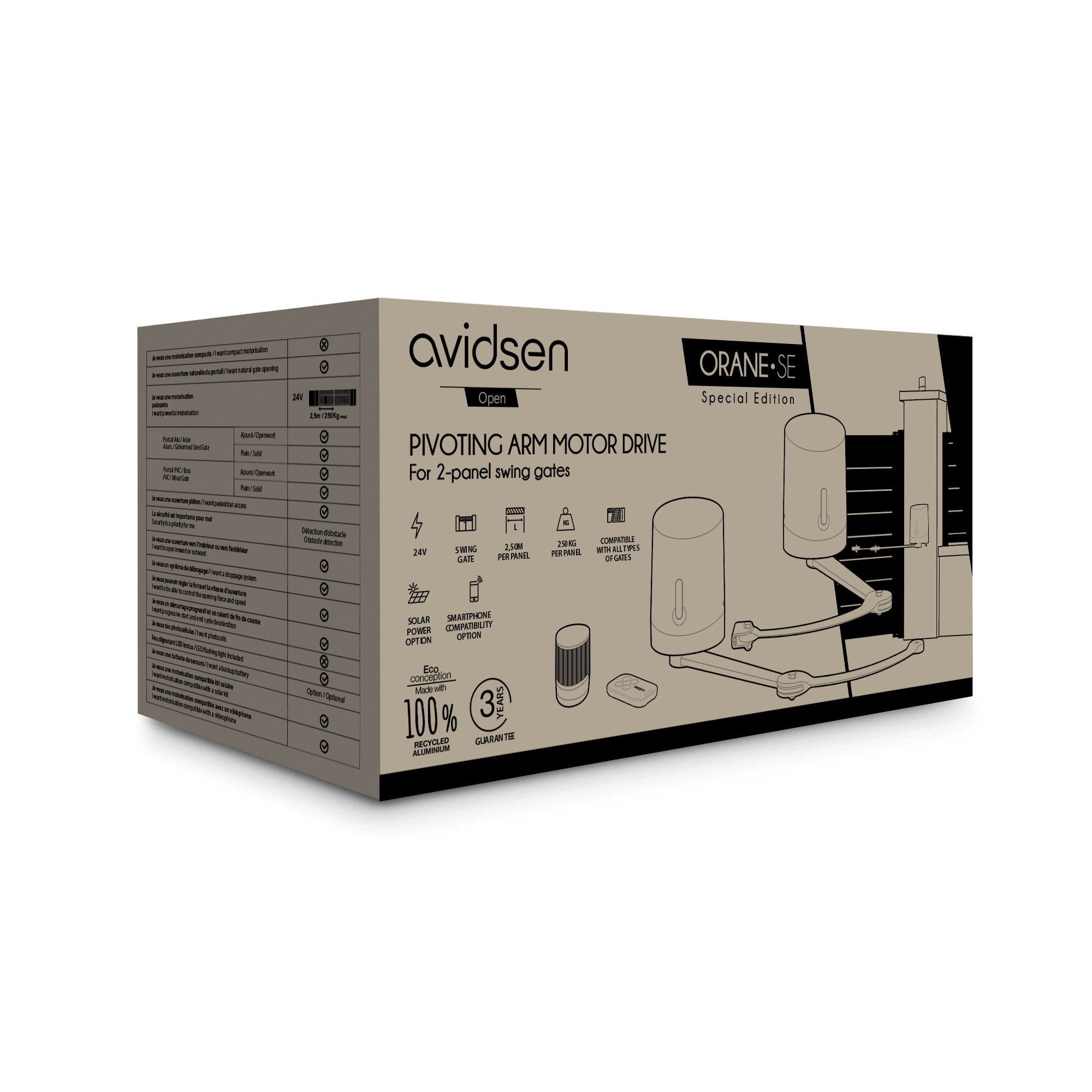 Motorisation Solaire pour portail battants Avidsen ORANE SE+ Digicode + 2 télécommandes supplémenta