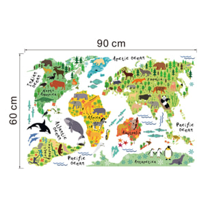 Stickers Muraux décoration adhésifs carte du monde pour enfants animaux du monde