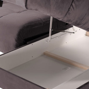 Canapé d'Angle Droit Convertible Velours Anacapri, 3 Places, Couchage Intégré, Coffre de Rangement, Repose-têtes Ajustables