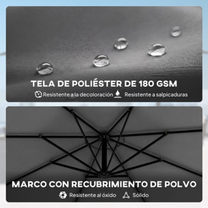 Parasol Excéntrico, Ø300 cm, Sombrilla de Jardín con Base Cruzada, Manivela, Funda Protectora y Cuerdas de Viento, UPF30+, para Terraza, Patio, Gris Oscuro