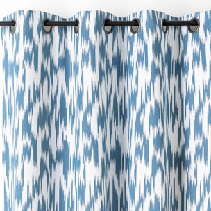 Rideau jacquard motif ikat en fils upcyclés - Bleu