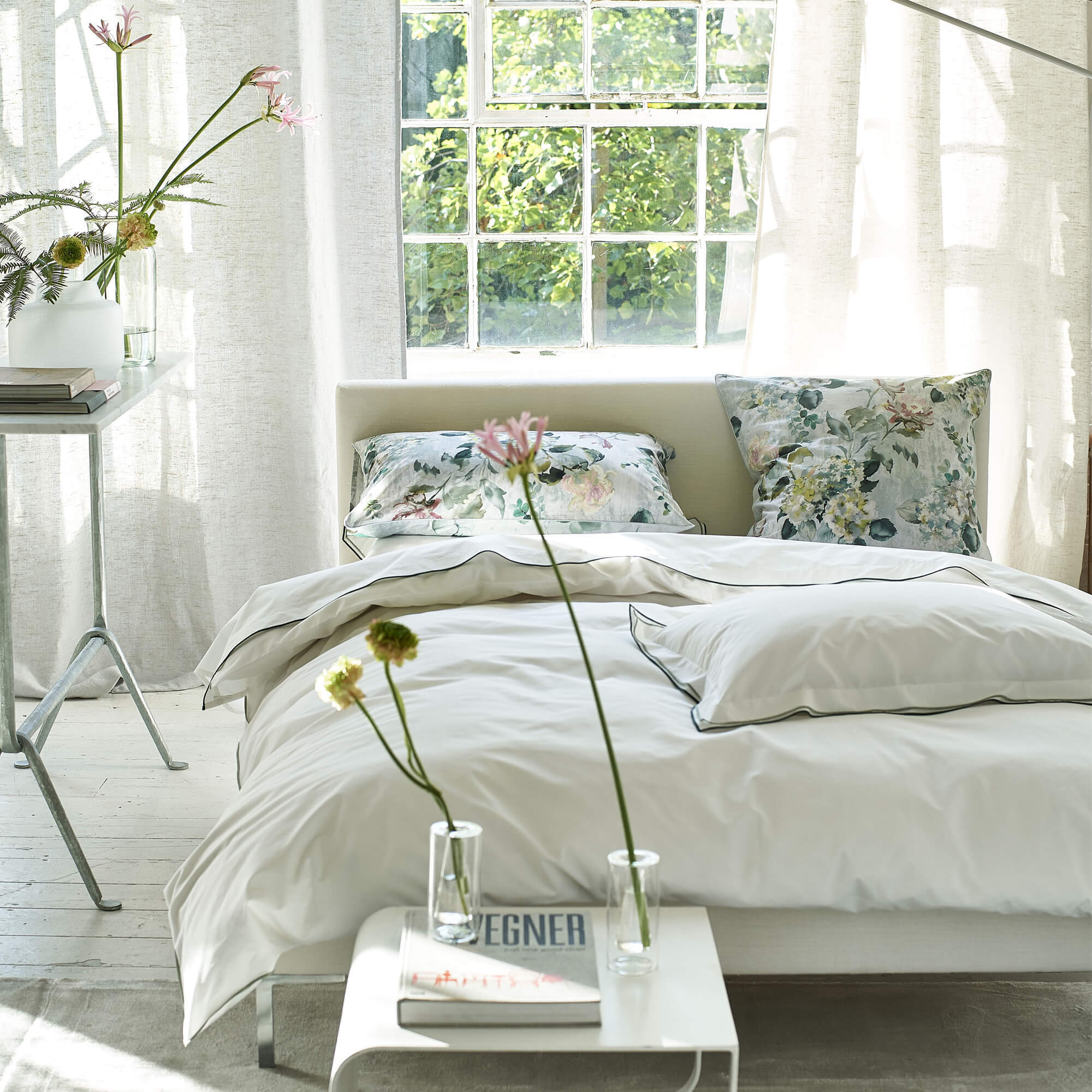 Taie d'oreiller unie en percale de coton, ASTOR FOREST SAGE, Blanc