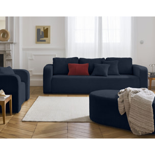 Miro - canapé droit 3 places - convertible avec coffre - en velours texturé - Bleu