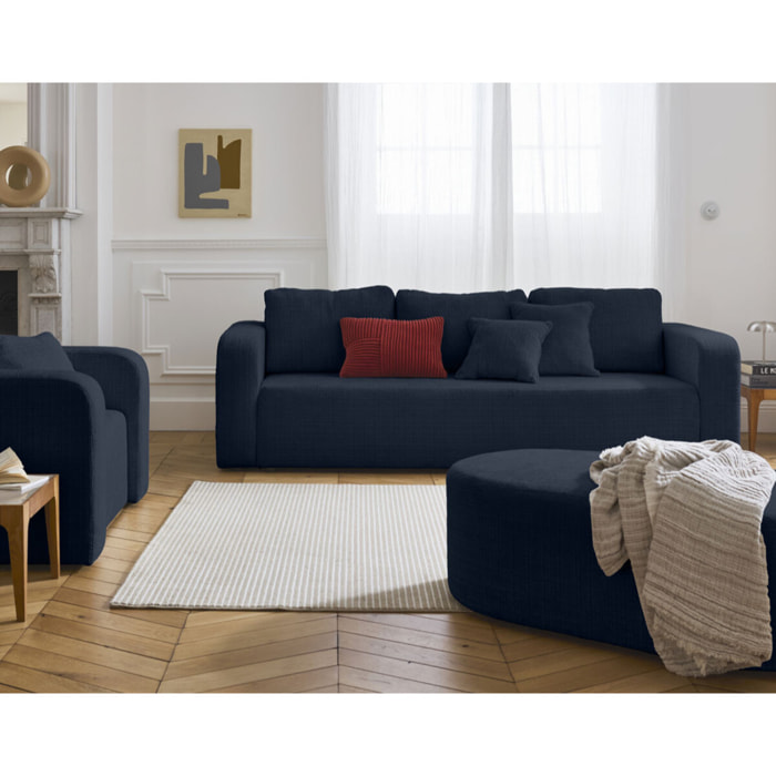 Miro - canapé droit 3 places - convertible avec coffre - en velours texturé - Bleu
