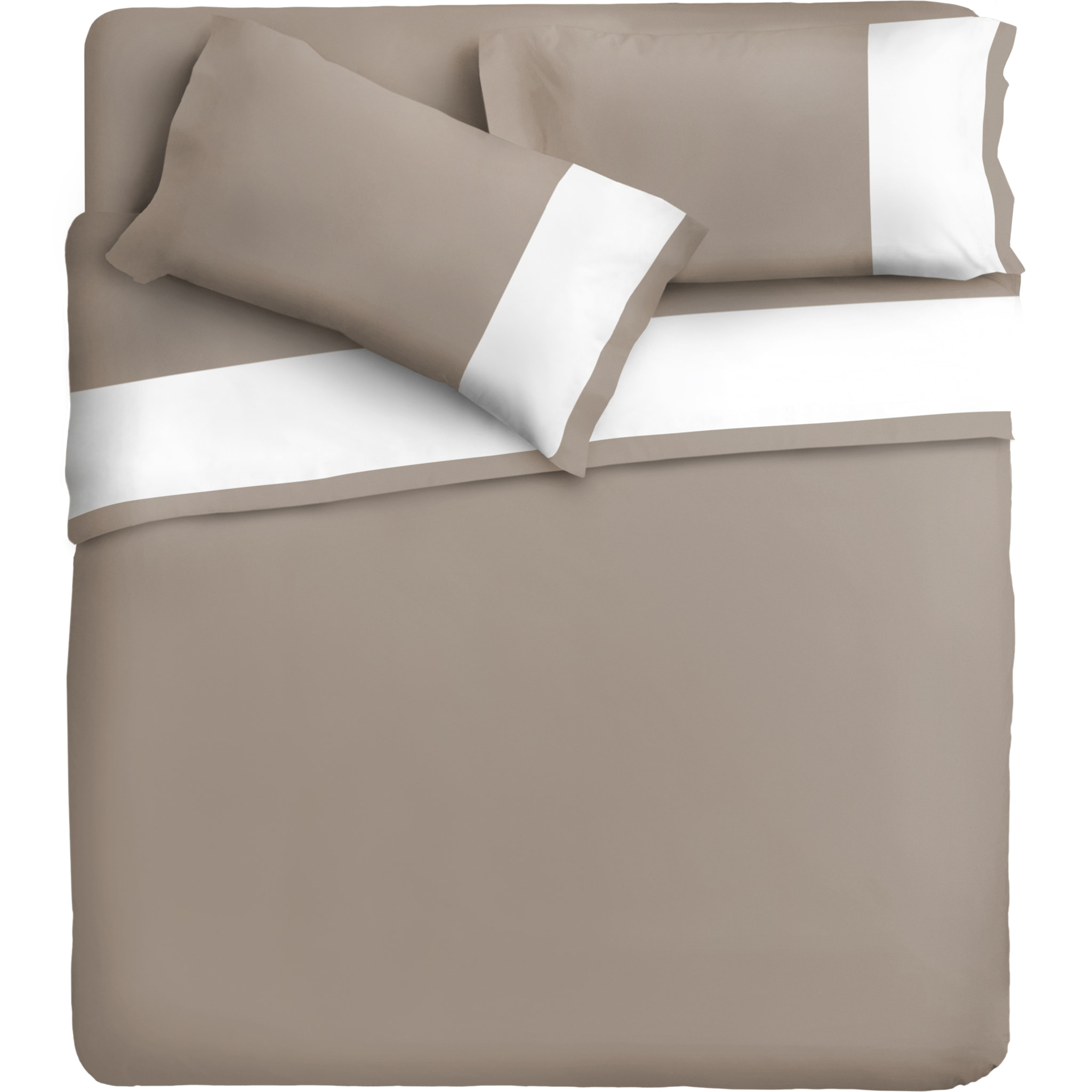 Completo letto bordo RASO IPERSAN Puro Cotone Bianco fondo Tortora