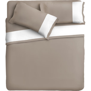 Completo letto bordo RASO IPERSAN Puro Cotone Bianco fondo Tortora