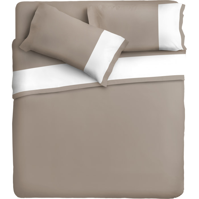 Completo letto bordo RASO IPERSAN Puro Cotone Bianco fondo Tortora