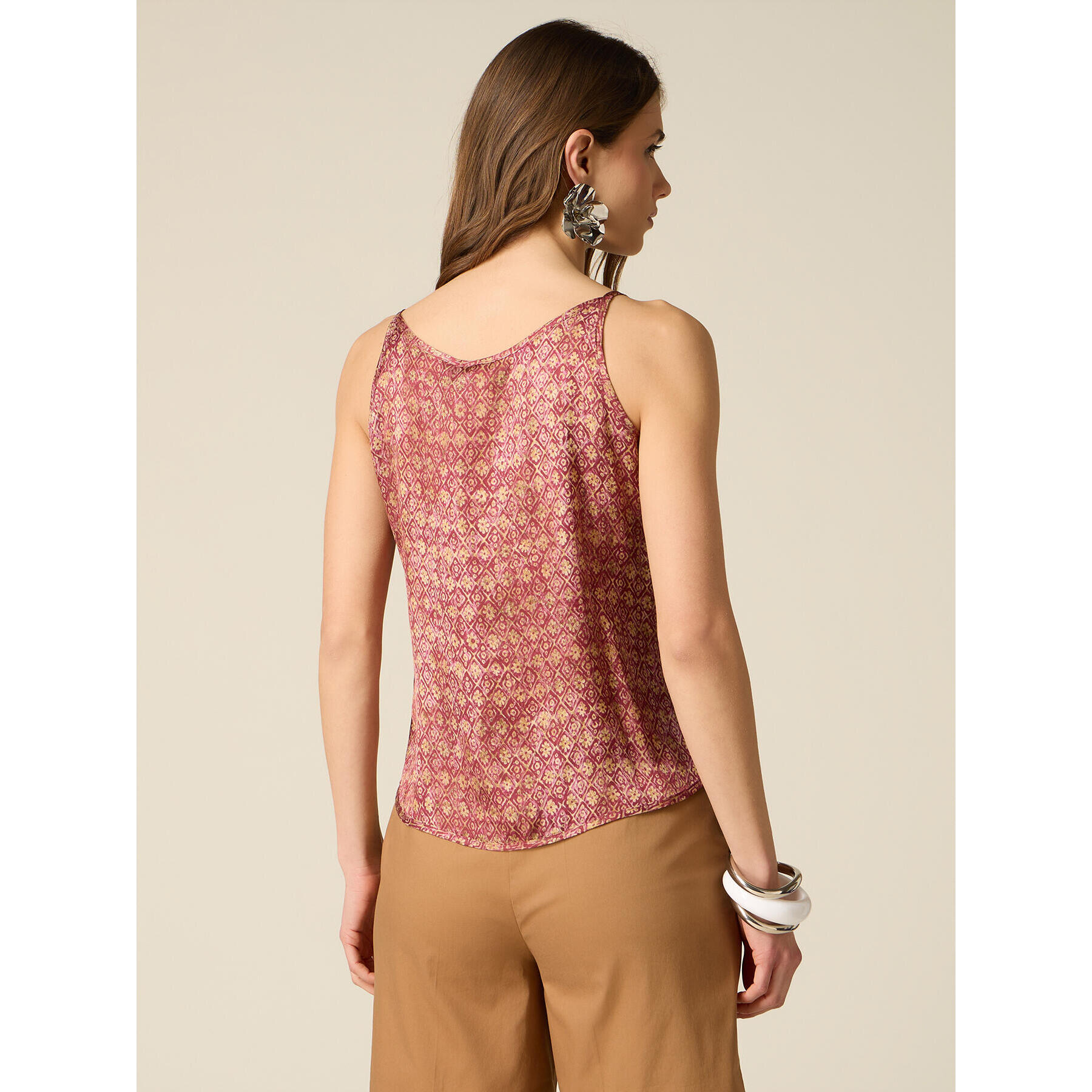 Oltre - Top in raso di viscosa fantasia - Rosa