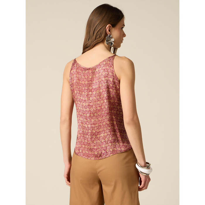 Oltre - Top in raso di viscosa fantasia - Rosa