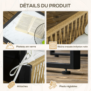 Ensemble salon de jardin  4 places 4 pièces 3 coussins acier résine crème
