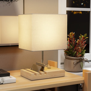 Lampe de chevet station de charge 2 en 1 USB A+C - 3 supports téléphone - bois clair blanc