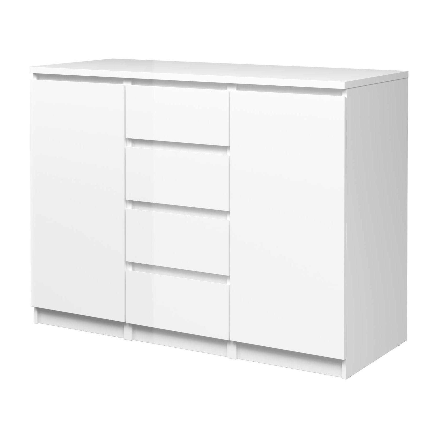 Credenza con ante e cassetti, colore bianco lucido, cm 120 x 90 x 50