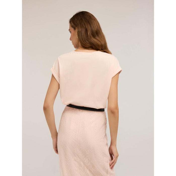 Motivi - T-shirt con fiore ricamato - Rosa