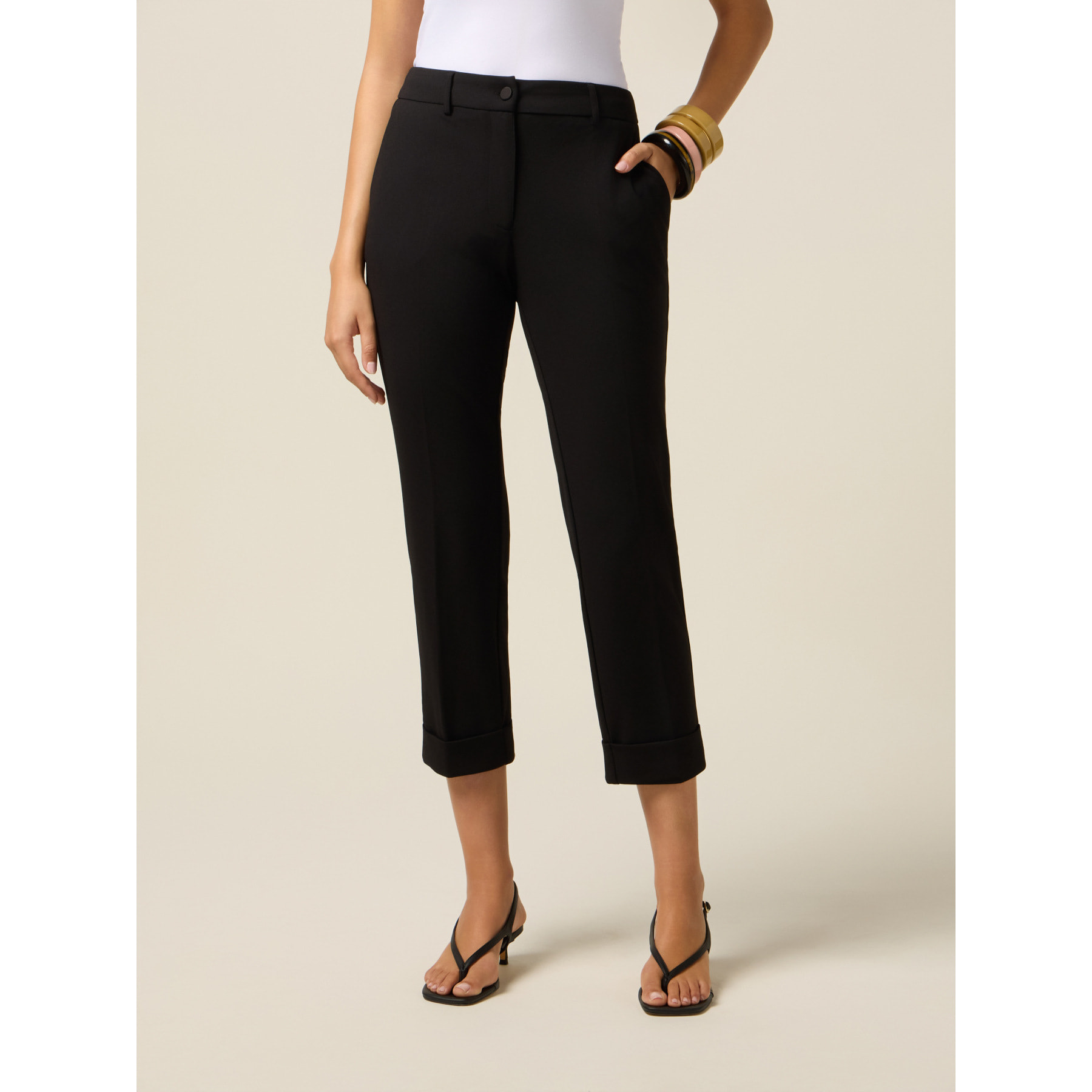 Oltre - Pantalones cropped de tejido crepé - Negro