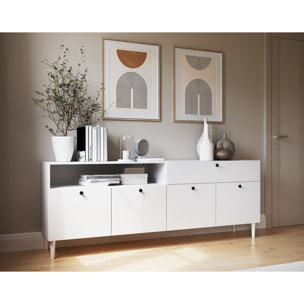 Gaby - buffet bas - blanc - 4 portes, 1 porte et 1 niche - 200 cm - Blanc