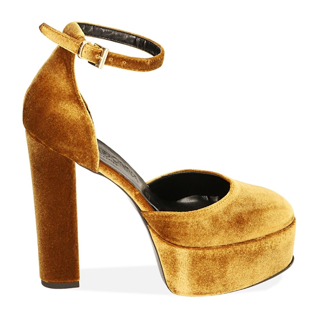 Décolleté oro in velluto, tacco 13 cm