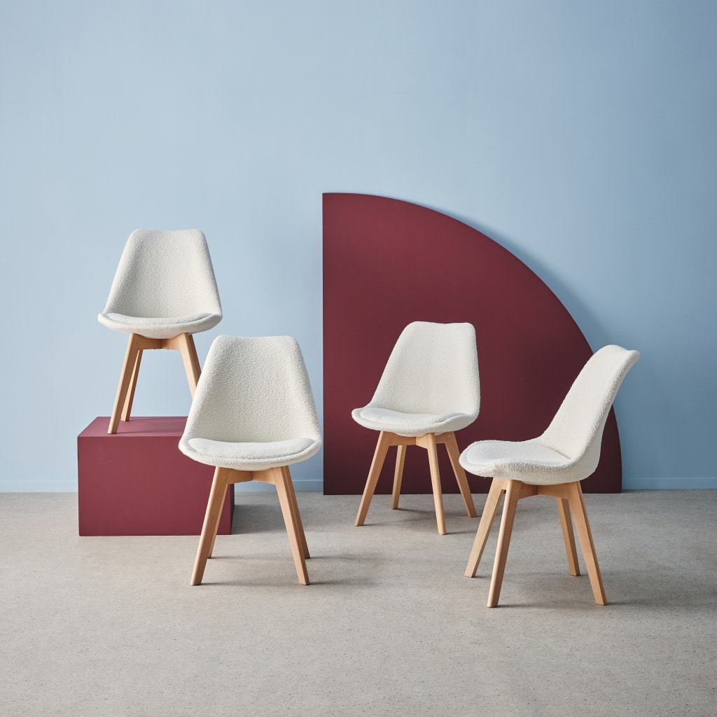 Chaise scandinave bois de hêtre et bouclette texturée (lot de 4) NILS