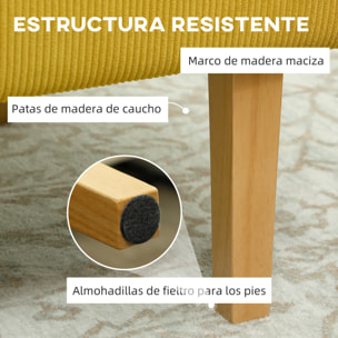 Sofá de 2 Plazas Tapizado en Pana Sofá de Salón sin Brazos con 2 Puertos USB 1 Puerto Tipo-C y Patas de Madera Sofá Pequeño Carga 240 kg 110x60x85 cm Amarillo