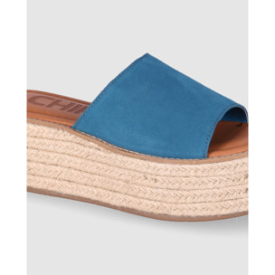 Sandalias de Serraje - Azul - Tacón: 6 cm