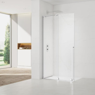 X-MOTION 140x200cm Paroi en verre coulissante Crystal Glass® 8 mm anticalcaire, bras, profilés, chrome brillant (SATBWIXM140)