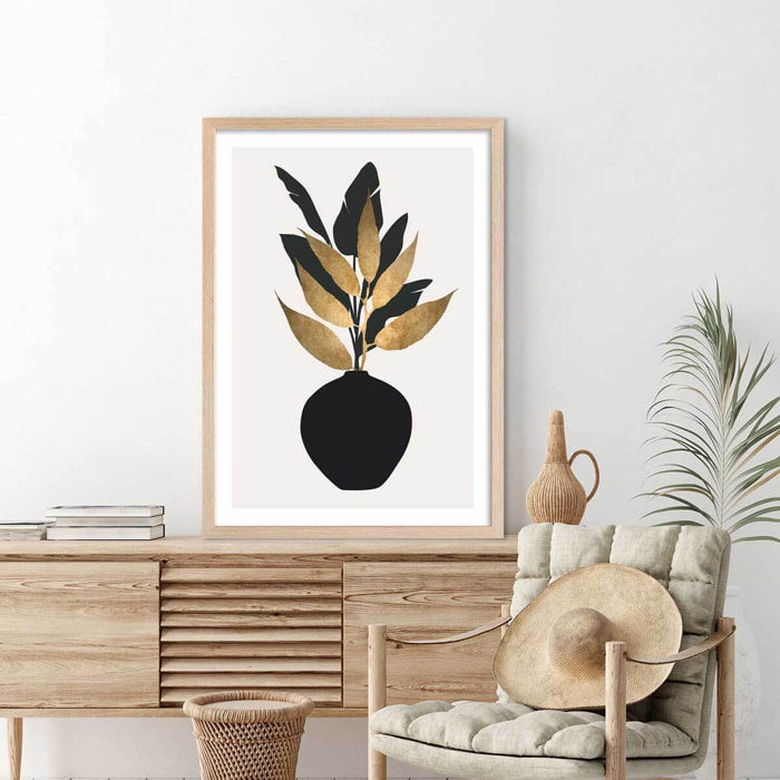 Poster fleurs séchées Affiche + cadre en bois - Chêne