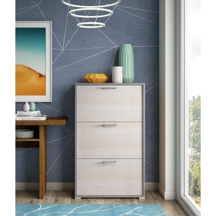 Scarpiera Amelisa, Mobile multiuso da ingresso con 3 ante a ribalta, Armadietto portascarpe moderno, 100% Made in Italy, 67x18h112 cm, Larice