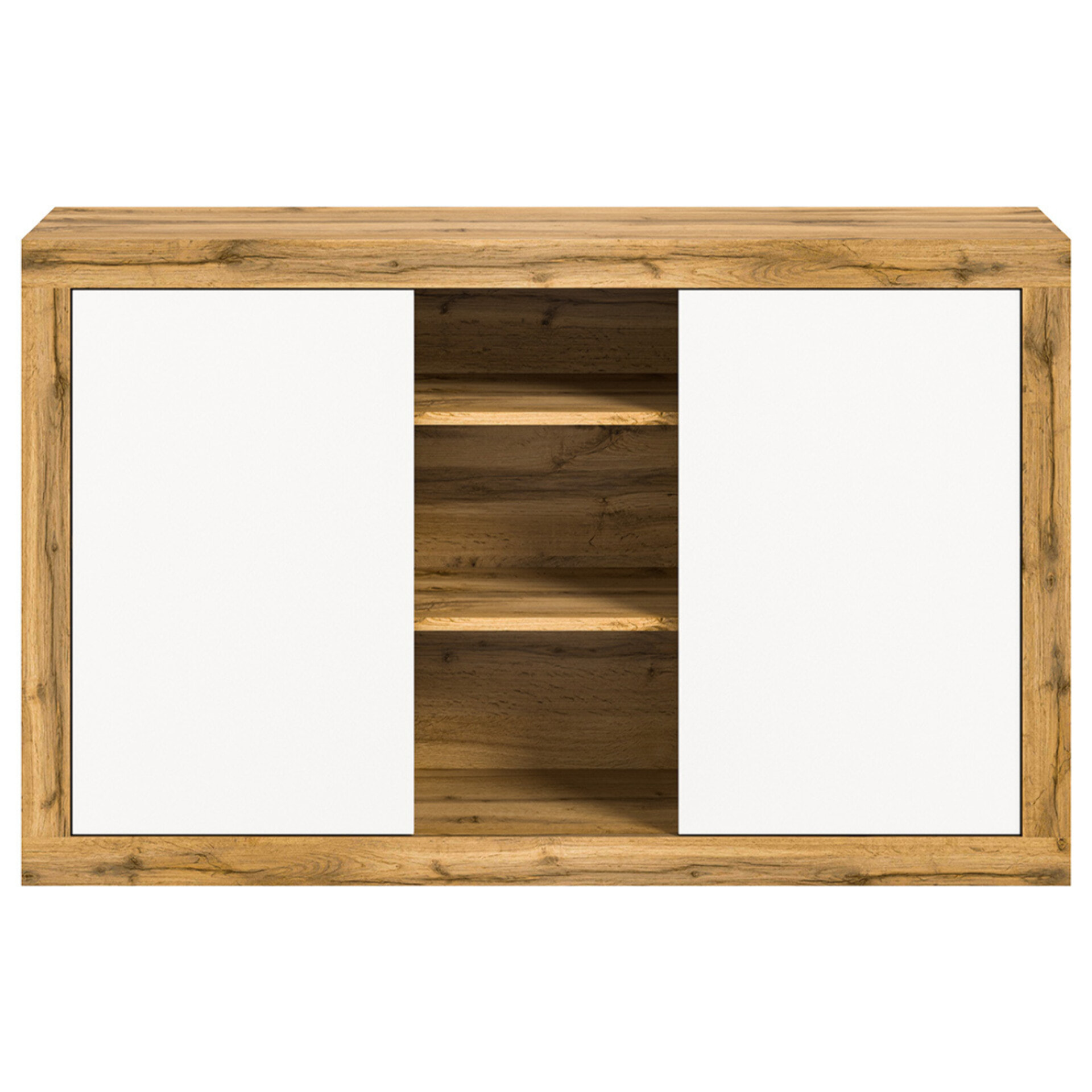 Ethan – buffet bas – 2 portes et 3 niches – bois et blanc - 130 cm - Bois / Blanc