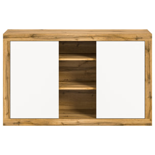 Ethan – buffet bas – 2 portes et 3 niches – bois et blanc - 130 cm - Bois / Blanc